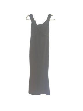whimsey goth witchy Nookie Black Maxi Dress V Neck Twist Front Fit N Flare Sz M